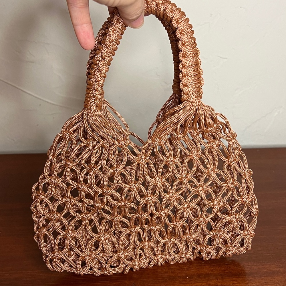 Stylish Tan Mini Bag with Woven Texture and Sturdy Handles